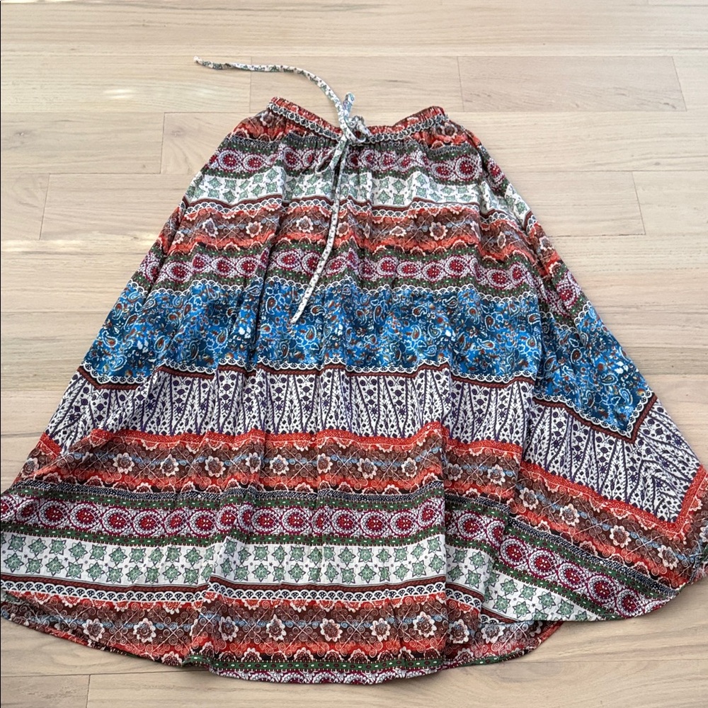 Source Unknown Vibrant Patterned A-Line Linen Skirt